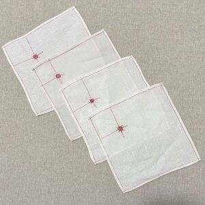 Set of 4 Vintage Handkerchiefs-7x7 size-White/Pink Floral Detail-Clean/No flaws